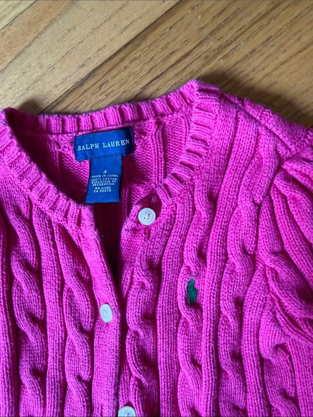 Ralph Lauren Girls' Hot Pink Cable-Knit Cardigan